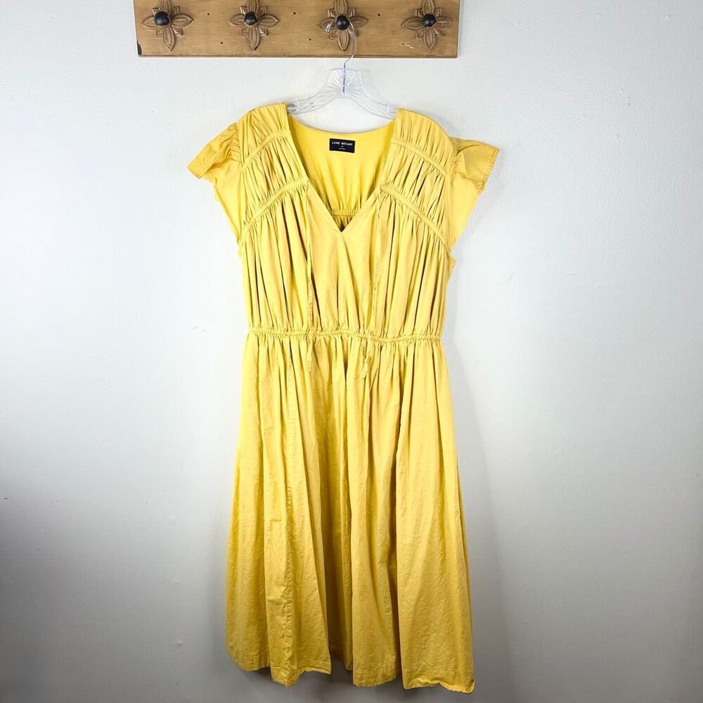 Lane Bryant Yellow Ruched Flutter Sleeve Midi Dress Size 14